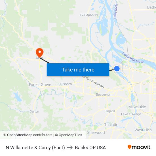 N Willamette & Carey (East) to Banks OR USA map