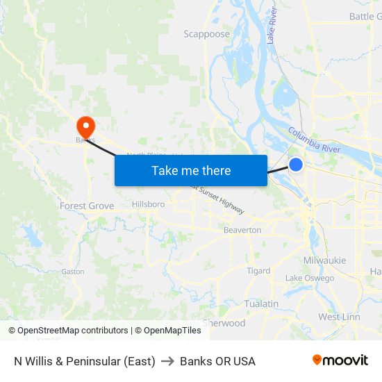 N Willis & Peninsular (East) to Banks OR USA map