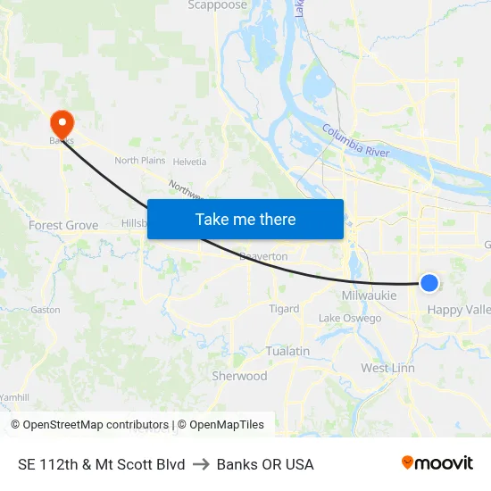 SE 112th & Mt Scott Blvd to Banks OR USA map