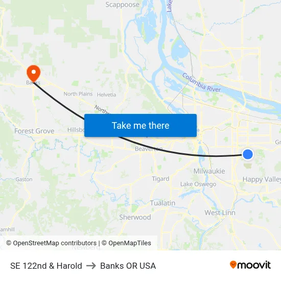 SE 122nd & Harold to Banks OR USA map