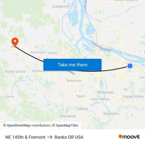 NE 145th & Fremont to Banks OR USA map