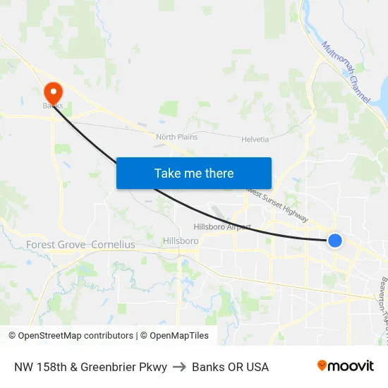 NW 158th & Greenbrier Pkwy to Banks OR USA map