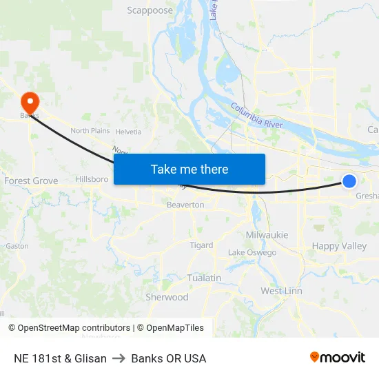 NE 181st & Glisan to Banks OR USA map