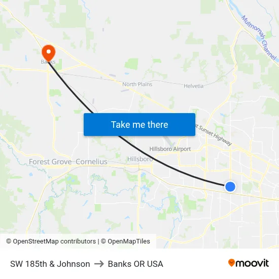 SW 185th & Johnson to Banks OR USA map