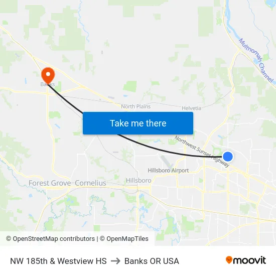 NW 185th & Westview HS to Banks OR USA map