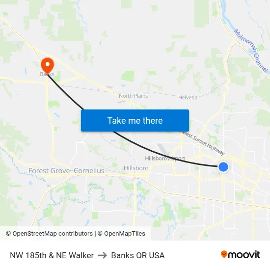 NW 185th & NE Walker to Banks OR USA map