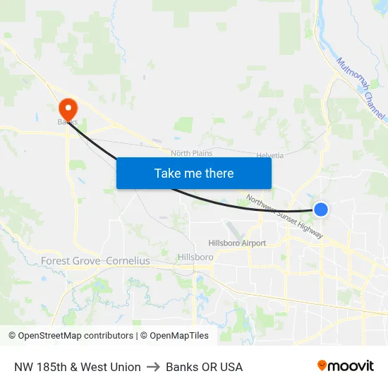 NW 185th & West Union to Banks OR USA map