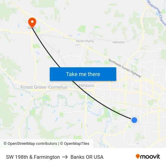 SW 198th & Farmington to Banks OR USA map