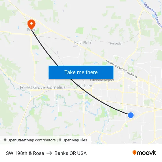 SW 198th & Rosa to Banks OR USA map