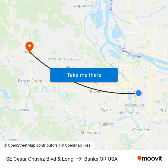 SE Cesar Chavez Blvd & Long to Banks OR USA map