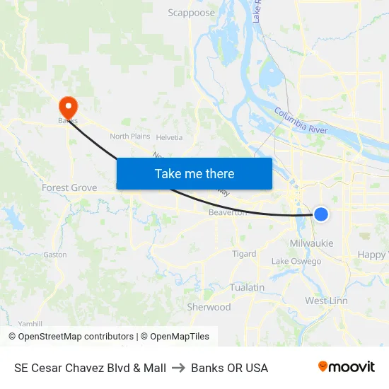 SE Cesar Chavez Blvd & Mall to Banks OR USA map