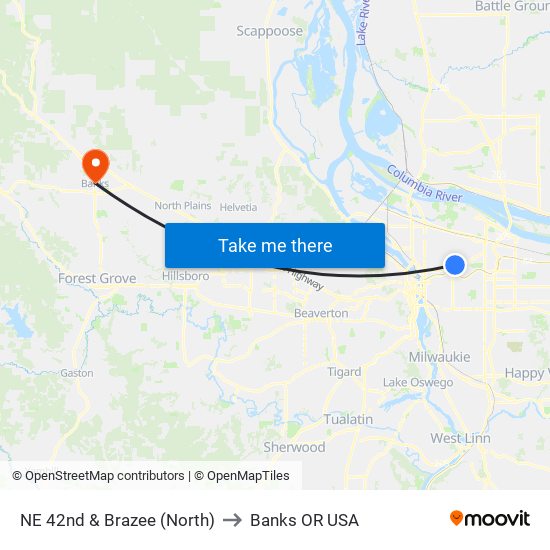 NE 42nd & Brazee (North) to Banks OR USA map