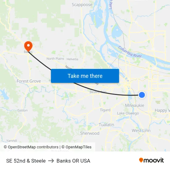 SE 52nd & Steele to Banks OR USA map