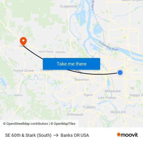 SE 60th & Stark (South) to Banks OR USA map