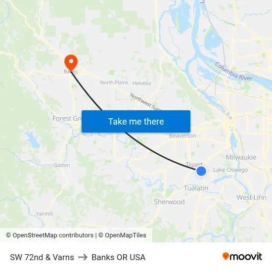 SW 72nd & Varns to Banks OR USA map