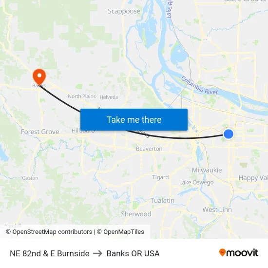 NE 82nd & E Burnside to Banks OR USA map