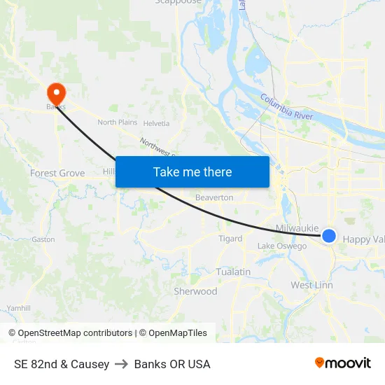 SE 82nd & Causey to Banks OR USA map