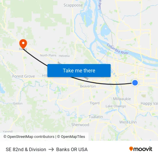 SE 82nd & Division to Banks OR USA map