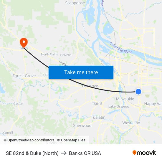 SE 82nd & Duke (North) to Banks OR USA map