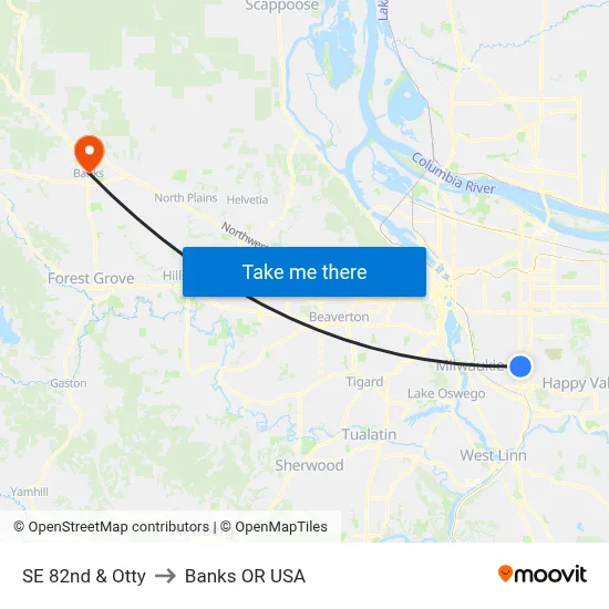 SE 82nd & Otty to Banks OR USA map