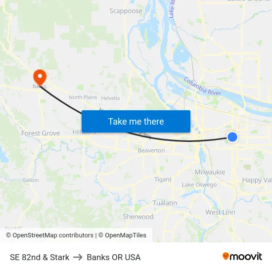 SE 82nd & Stark to Banks OR USA map