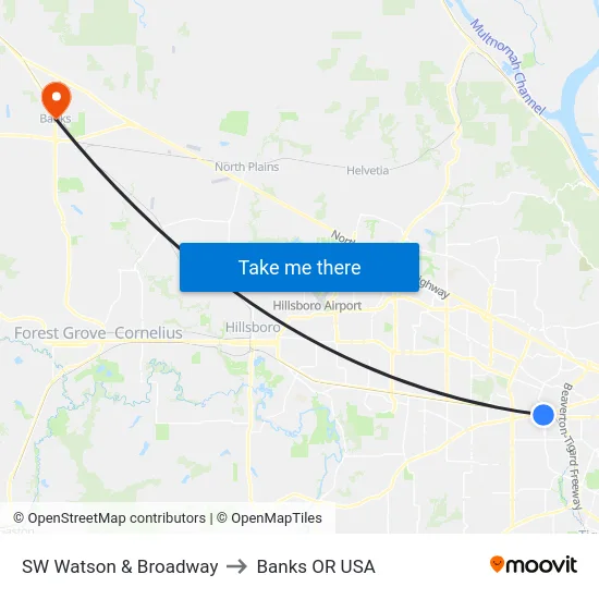 SW Watson & Broadway to Banks OR USA map