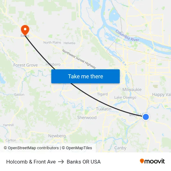 Holcomb & Front Ave to Banks OR USA map