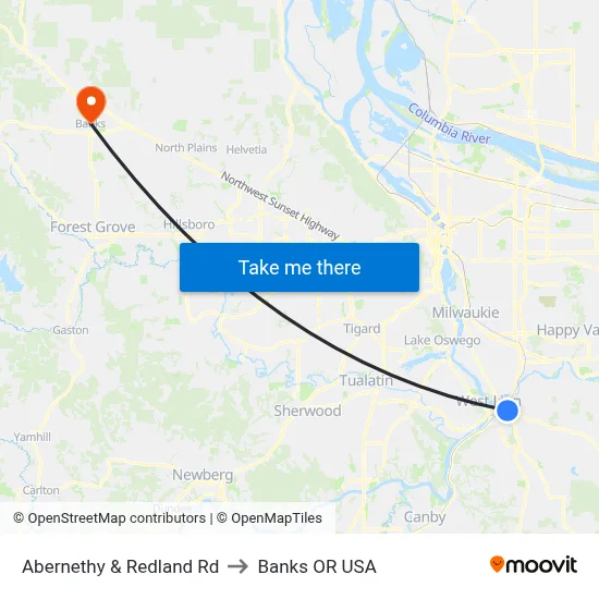 Abernethy & Redland Rd to Banks OR USA map