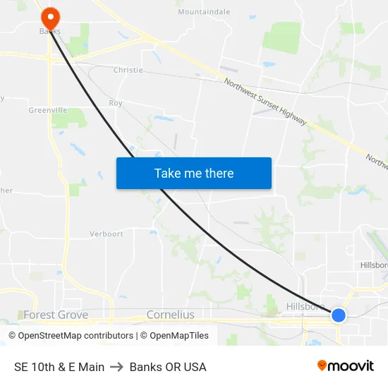 SE 10th & E Main to Banks OR USA map
