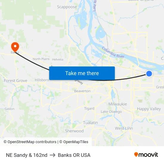 NE Sandy & 162nd to Banks OR USA map
