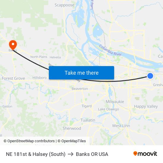 NE 181st & Halsey (South) to Banks OR USA map