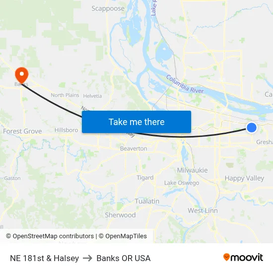 NE 181st & Halsey to Banks OR USA map