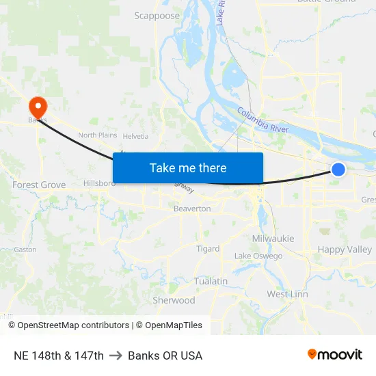 NE 148th & 147th to Banks OR USA map