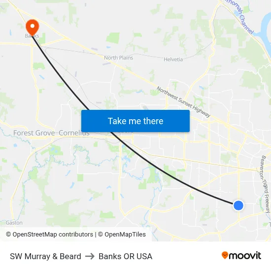SW Murray & Beard to Banks OR USA map