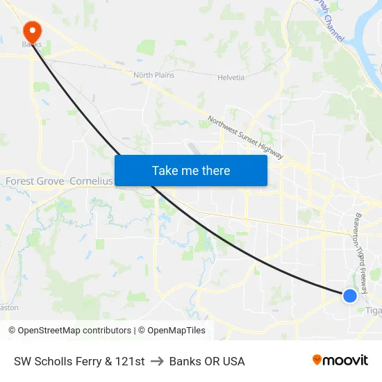 SW Scholls Ferry & 121st to Banks OR USA map