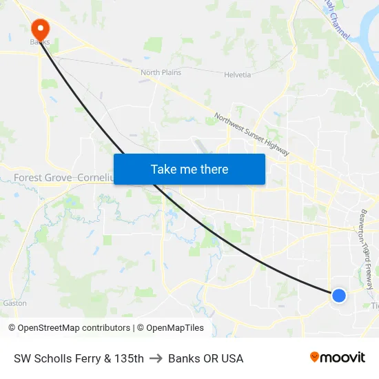 SW Scholls Ferry & 135th to Banks OR USA map