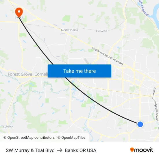 SW Murray & Teal Blvd to Banks OR USA map