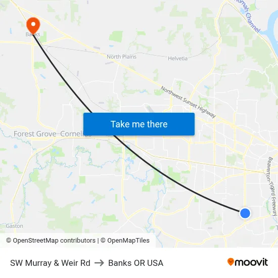 SW Murray & Weir Rd to Banks OR USA map
