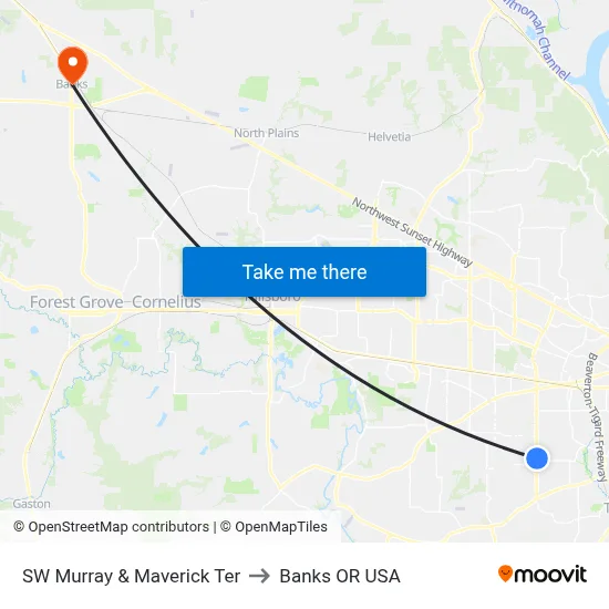 SW Murray & Maverick Ter to Banks OR USA map