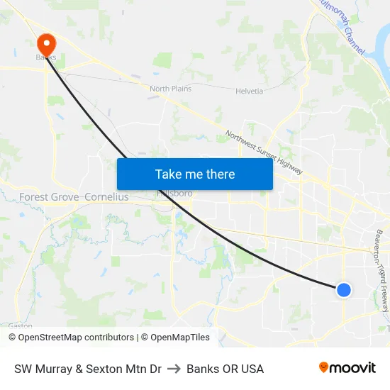SW Murray & Sexton Mtn Dr to Banks OR USA map