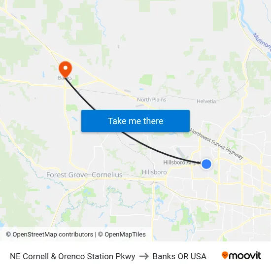 NE Cornell & Orenco Station Pkwy to Banks OR USA map