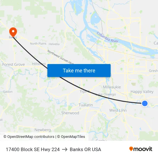 17400 Block SE Hwy 224 to Banks OR USA map