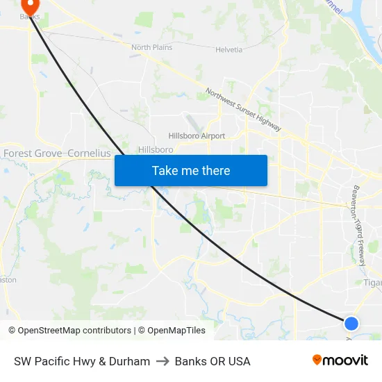 SW Pacific Hwy & Durham to Banks OR USA map