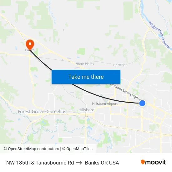 NW 185th & Tanasbourne Rd to Banks OR USA map
