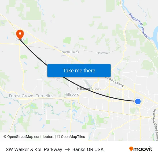 SW Walker & Koll Parkway to Banks OR USA map