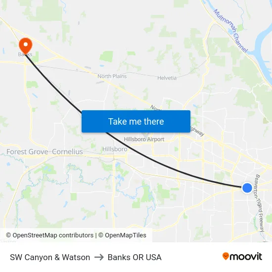SW Canyon & Watson to Banks OR USA map