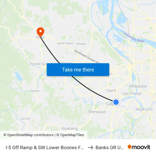 I-5 Off Ramp & SW Lower Boones Ferry to Banks OR USA map