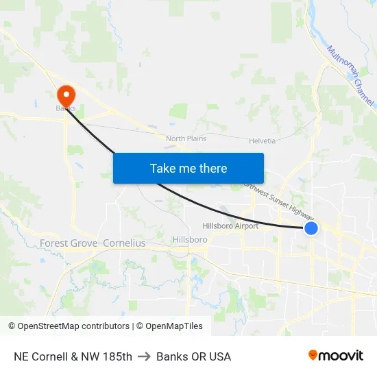 NE Cornell & NW 185th to Banks OR USA map