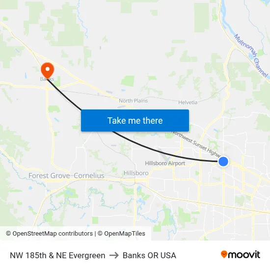 NW 185th & NE Evergreen to Banks OR USA map
