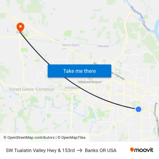 SW Tualatin Valley Hwy & 153rd to Banks OR USA map